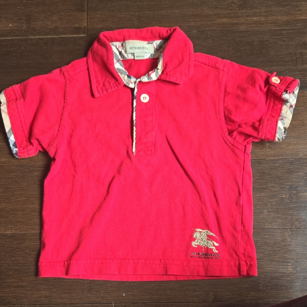 Burberry Kids Bright Red Polo with Check Trim